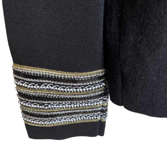 Chico's Cardigan Sweater Heidi Size L/XL Black Heidi Embellished Beaded Military - Picture 5 of 16